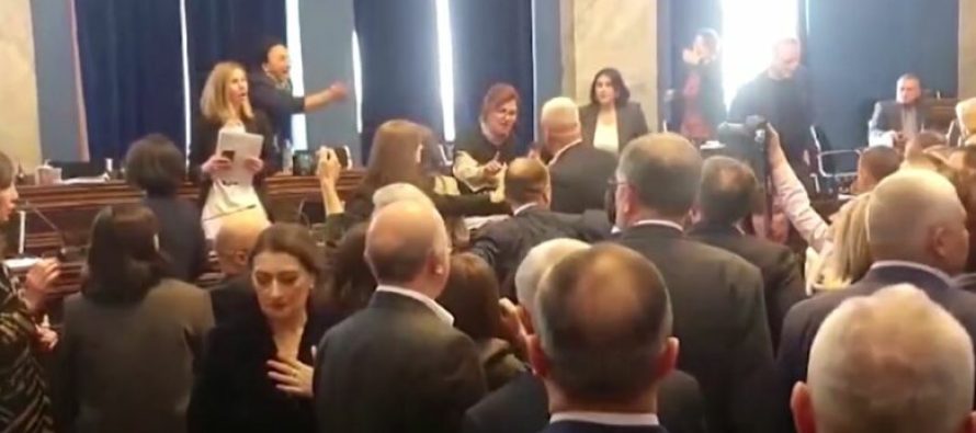 VIDEO/ Përleshje në parlamentin e Gjeorgjisë, dhunë dhe grushte mes deputetëve