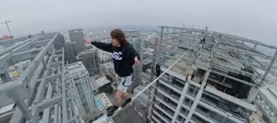 Eci në një litar në një lartësi prej 160 metrash në Los Angeles- shikoni çfarë ndodhi në fund të rrugëtimit