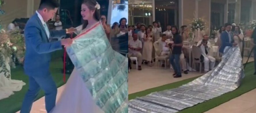 A keni parë një dhuratë të tillë dasme? Një dhëndër i dhuroi gruas së tij një “qilim” me kartëmonedha