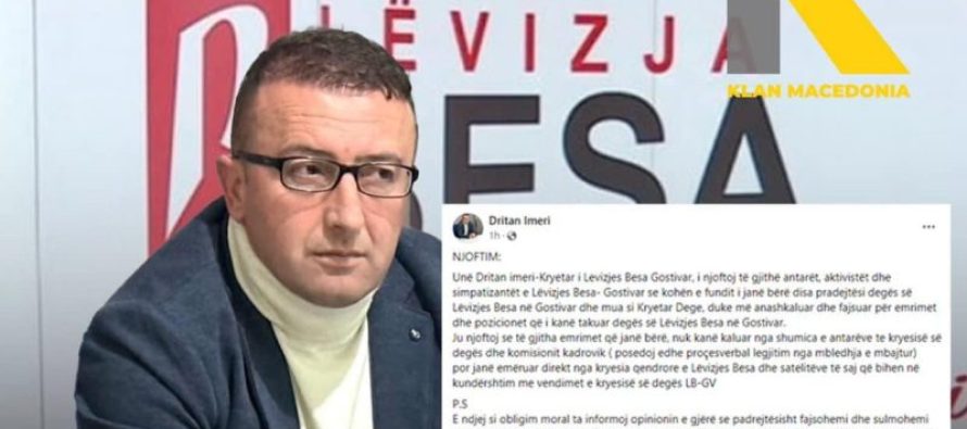 Pakënaqësi në Lëvizjen BESA – Gostivar/ Kryetari i degës distancohet nga vendimet e kryesisë partiake