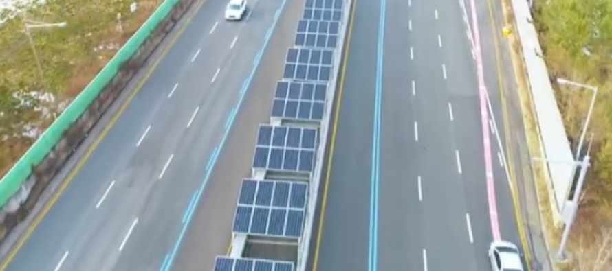 Kjo autostradë ka një korsi biçikletash të mbuluar me panele diellore