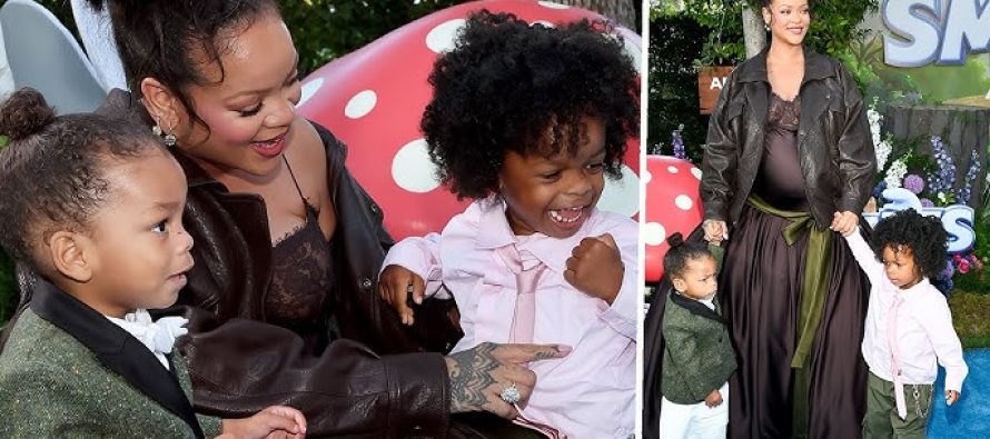 Rihanna debuton në tapetin e kuq me djemtë e saj – emocion dhe elegancë në premierën e ‘Smurfs’”