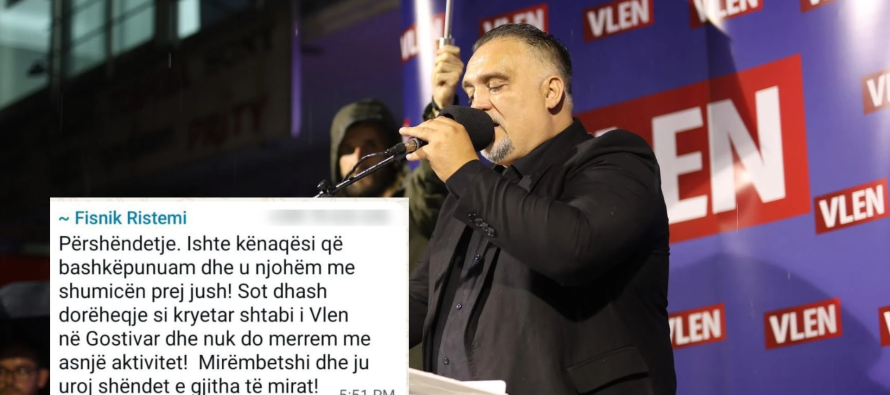 Letra e dorëheqjes së Fisnik Ristemit nga shefi i shtabit të VLEN-it në Gostivar