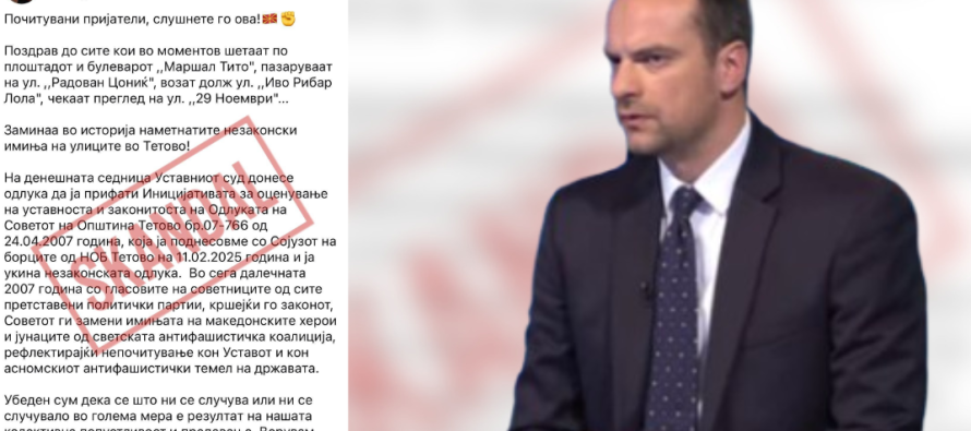 Njeriu që duhej të ndërtonte ura, sot nxit përçarje? Darjan Sotiroski feston shfuqizimin e emrave të rrugëve në Tetovë
