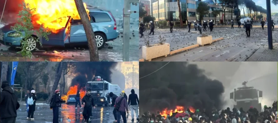 Dita e pestë e protestës së dhunshme! Flakë, tym dhe gaz lotsjellës, bulevardi kthehet në “arenë lufte” 
