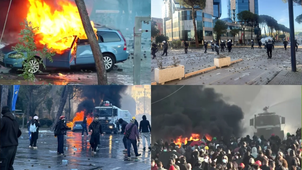 Dita e pestë e protestës së dhunshme  Flakë  tym dhe gaz lotsjellës  bulevardi kthehet në  arenë lufte 