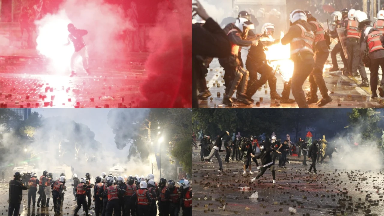 10 orë  luftë  protestues polici  ekskavatorët heqin gurët nga bulevardi  Dëshmorët e Kombit 